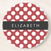 Red Polka Dots, Polka Dot Pattern, Ihr Name Getränkeuntersetzer (Vorne)