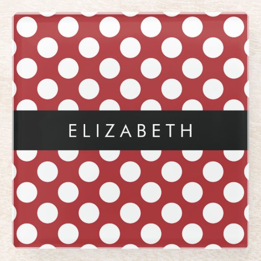 Red Polka Dots, Polka Dot Pattern, Ihr Name Glasuntersetzer (Vorderseite)