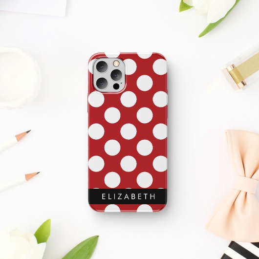 Red Polka Dots, Polka Dot Pattern, Ihr Name iPhone 16 Hülle