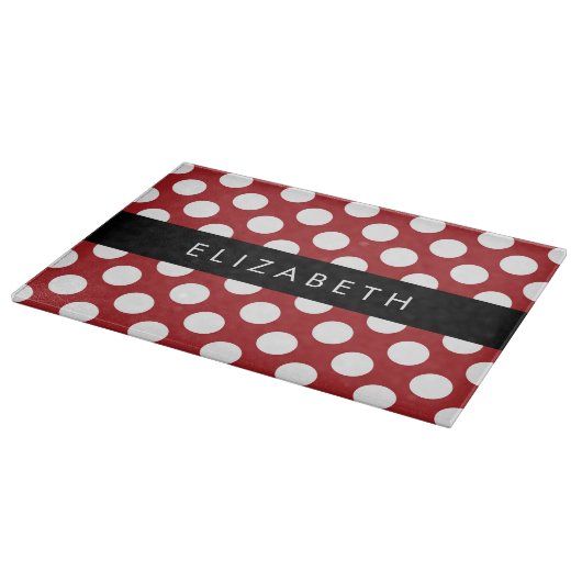 Red Polka Dots, Polka Dot Pattern, Ihr Name Schneidebrett (Ecke)