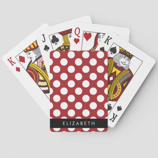 Red Polka Dots, Polka Dot Pattern, Ihr Name Spielkarten (Rückseite)