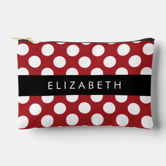 Red Polka Dots, Polka Dot Pattern, Ihr Name Zubehörtasche (Vorderseite)