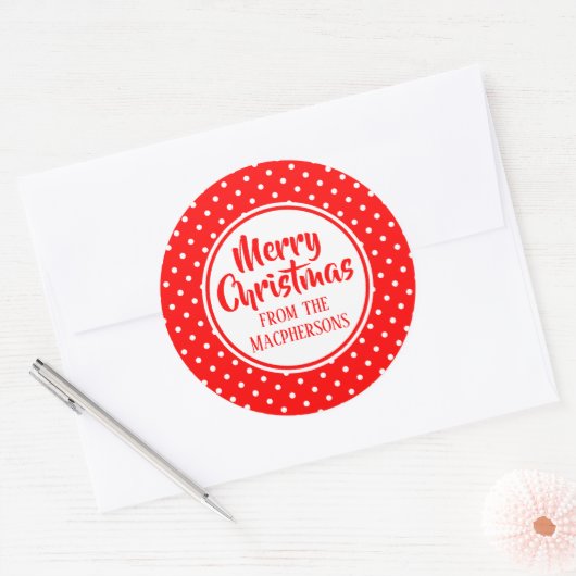 Red Polka Dots Weihnachtsaufkleber Runder Aufkleber (Umschlag)
