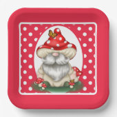Red Polka Dotted Mushroom Gnome Pappteller (Vorderseite)