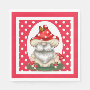 Red Polka Dotted Mushroom Gnome Serviette