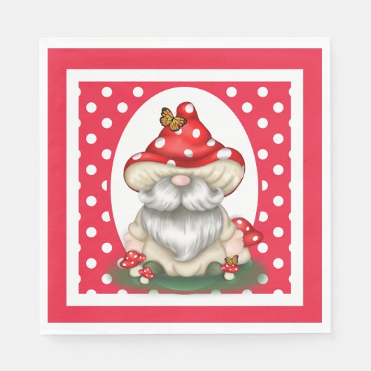 Red Polka Dotted Mushroom Gnome Serviette (Vorderseite)