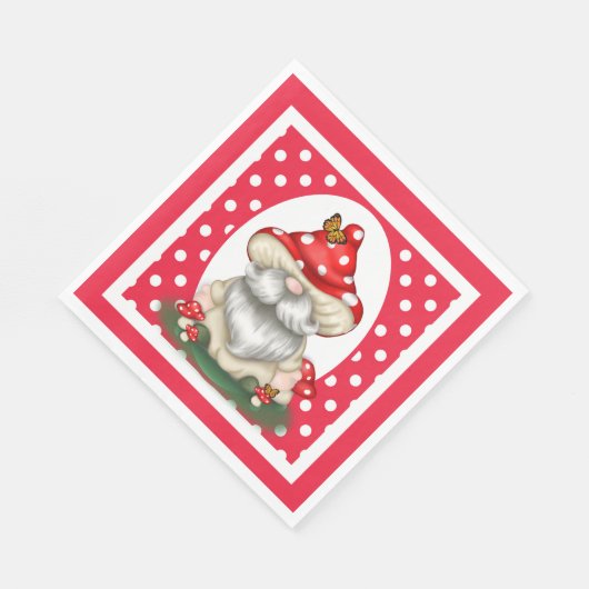 Red Polka Dotted Mushroom Gnome Serviette (Ecke)