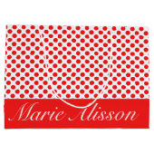 Red Polka Punkte | benutzerspezifische Monogramm Große Geschenktüte (Rückseite)
