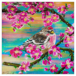 Red Poll Cherry Blossom Fabric Stoff