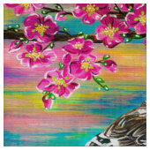 Red Poll Cherry Blossom Fabric Stoff (Nahaufnahme)