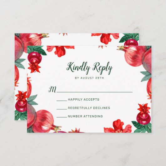 Red Pomegranate Botanical Wedding RSVP (Vorne/Hinten)
