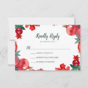 Red Pomegranate Botanical Wedding RSVP