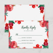 Red Pomegranate Botanical Wedding RSVP Karte (Vorne/Hinten)