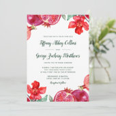 Red Pomegranate Wedding Einladung (Stehend Vorderseite)