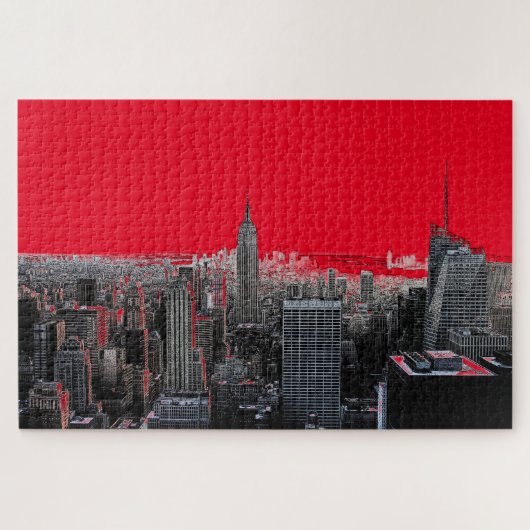Red Pop Art New York City Manhattan Puzzle (Horizontal)