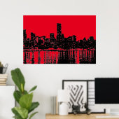 Red Pop Art New York City Manhattan Silhouette Poster (Heimbüro)