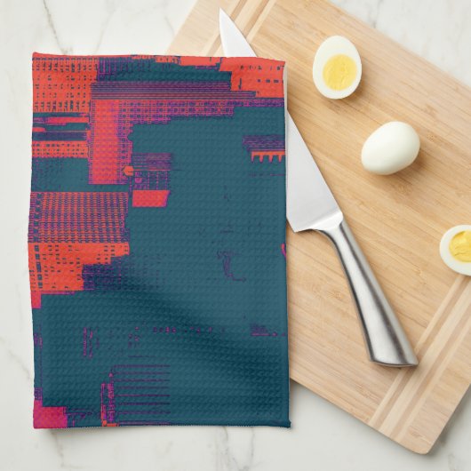 Red Pop Art New York City Night Geschirrtuch (Viertel Falte)