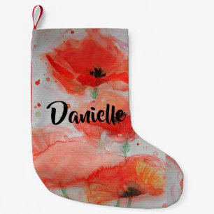 Red Poppe Aquarellfarben Blume Blumenname Strumpf Kleiner Weihnachtsstrumpf