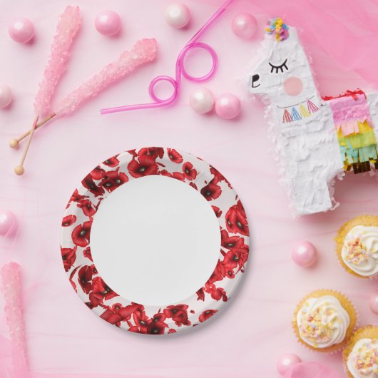 Red Poppe Blume Edge Pappteller (Party)