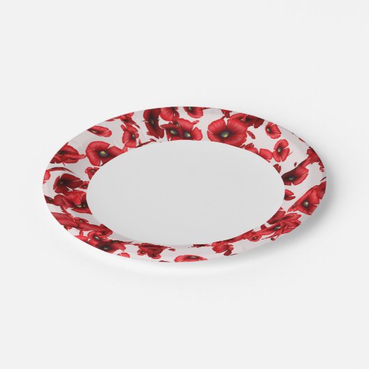 Red Poppe Blume Edge Pappteller (Schrägansicht)