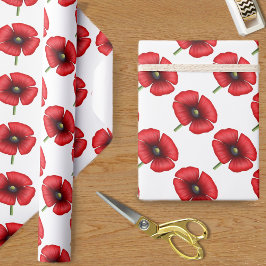 Red Poppe Blume Muster auf Weißwrapping Paper Geschenkpapier