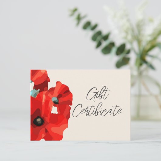 Red Poppe Business Certificate Card Einladung (Stehend Vorderseite)