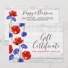 Red Poppe Cornflower Rustic Geschenkgutschein Einladung