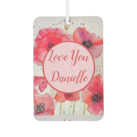 Red Poppe Wasserfarbe Blume Auto Luftfreirer Autolufterfrischer (Vorderseite)