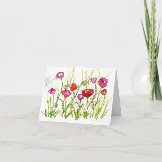 Red Poppe Wildblume Note Card Aquarell Art Karte (Vorderseite)