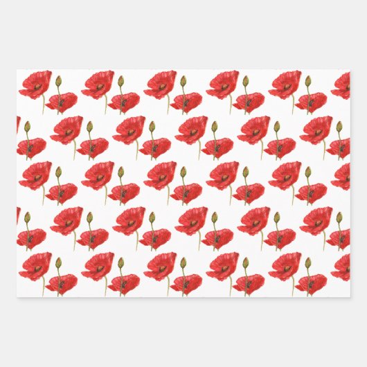 Red Poppe Wrapping Paper Geschenkpapier Set (Vorderseite 2)