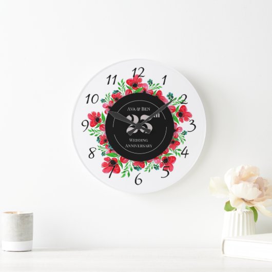 Red Poppies 25. Hochzeitstag Große Wanduhr (Zuhause)