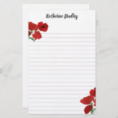 Red Poppies Add Names Lined Briefpapier (Vorne/Hinten)