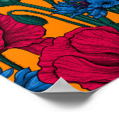 Red poppies and blue cornflowers on orange poster (Ecke)