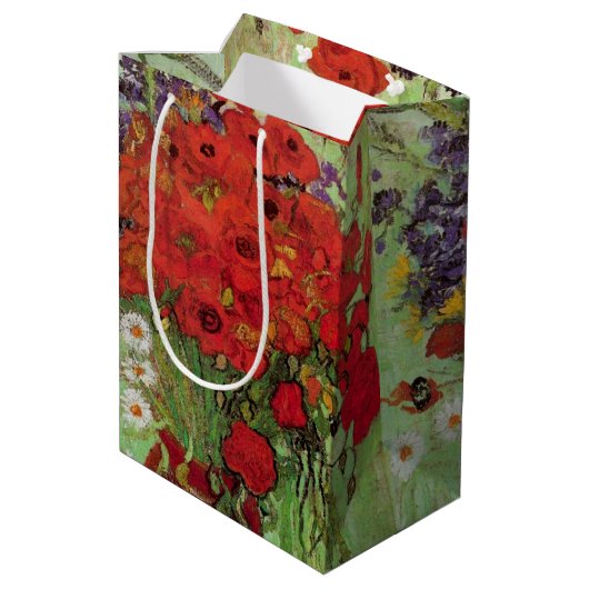 Red Poppies and Daisies by Vincent van Gogh Mittlere Geschenktüte (Rückseite Schrägansicht)