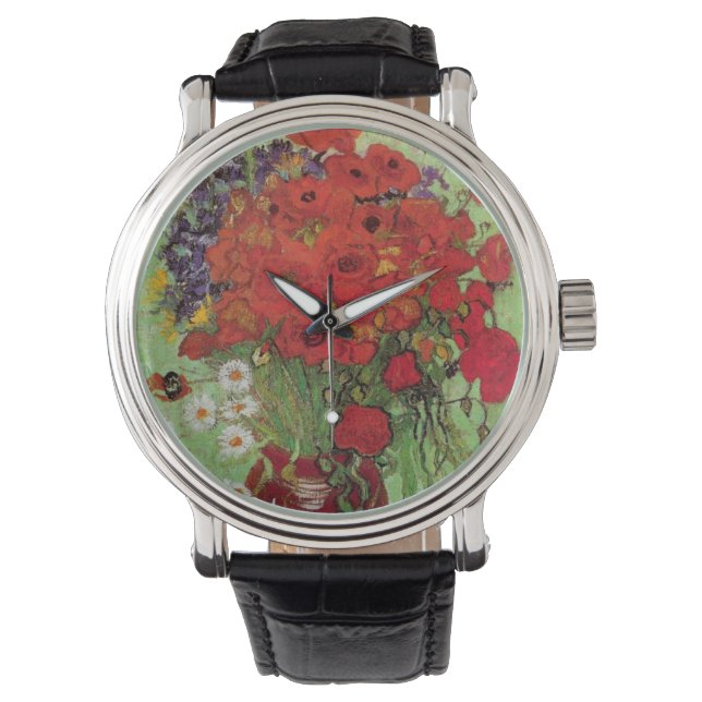 Red Poppies and Daisies von Vincent van Gogh Armbanduhr (Vorderseite)