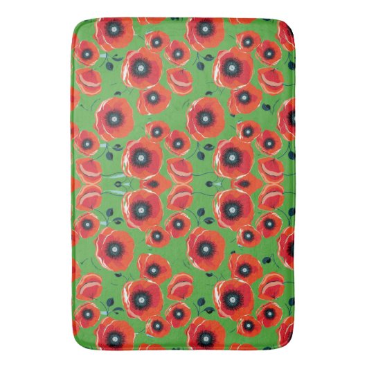 Red Poppies Apple Green Badematte (Vorderseite Vertikal)