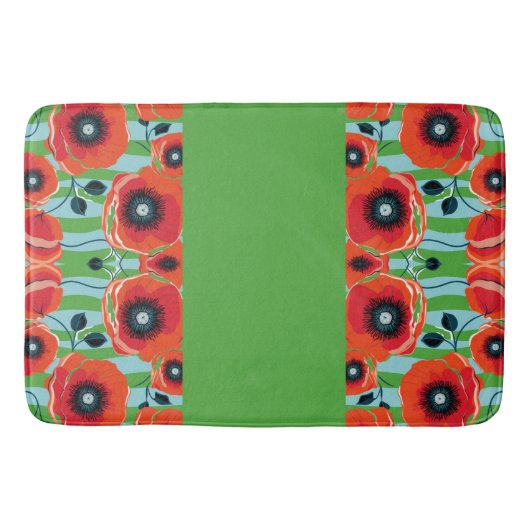 Red Poppies Apple Green Badematte (Vorderseite)