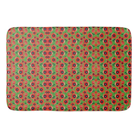 Red Poppies Apple Green Badematte (Vorderseite)