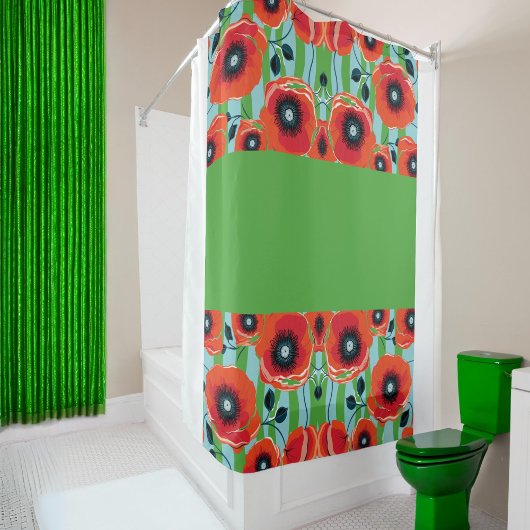 Red Poppies Apple Green Duschvorhang