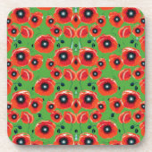 Red Poppies Apple Green Getränkeuntersetzer (Vorderseite)