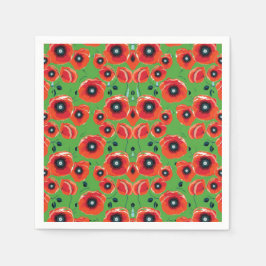 Red Poppies Apple Green Serviette