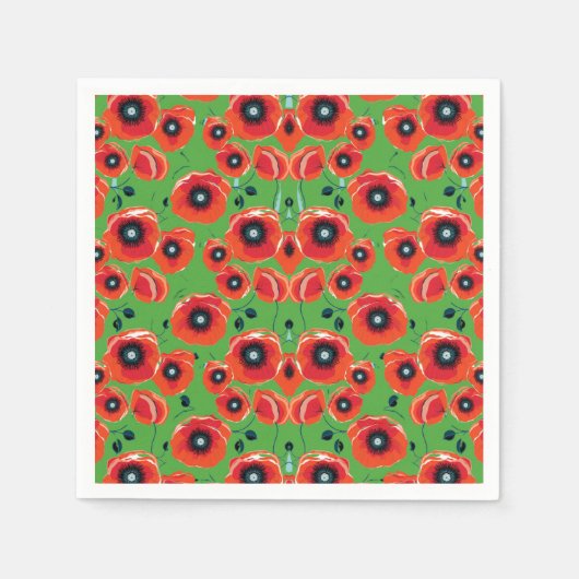 Red Poppies Apple Green Serviette (Vorderseite)