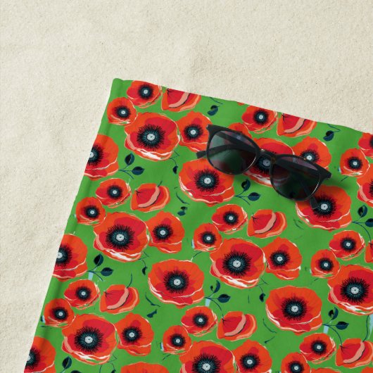 Red Poppies Apple Green Strandtuch (Beispiel)