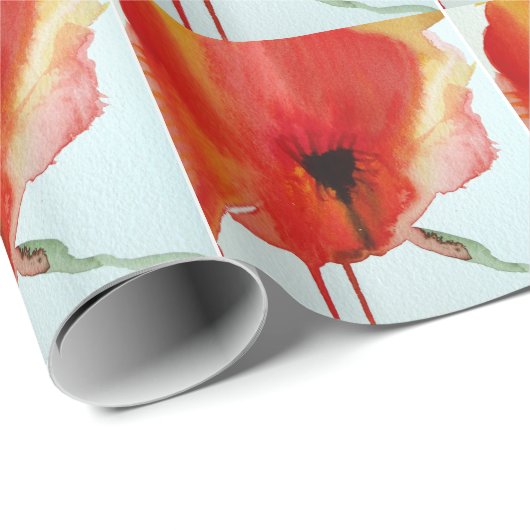 Red Poppies Aquarell Moderne Blumenkunst Geschenkpapier (Rolleneckpunkt)