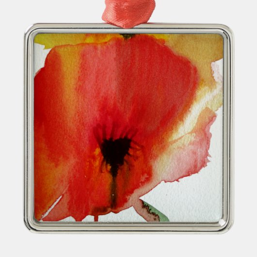 Red Poppies Aquarell Moderne Blumenkunst Silbernes Ornament (Vorne)