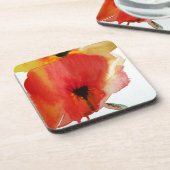 Red Poppies Aquarell Moderne Blumenkunst Untersetzer (Linke Seite)