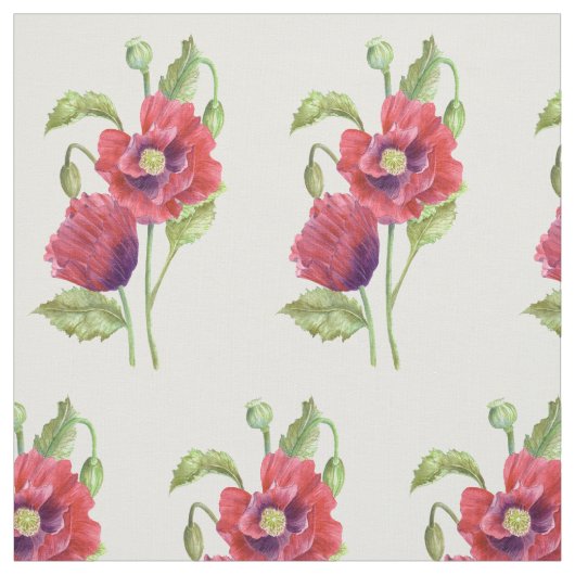 Red Poppies Aquarellfarben Illustrationsmuster Stoff (Muster)