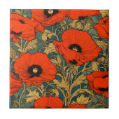 Red Poppies Art Nouveau Pattern Fliese (Vorderseite)