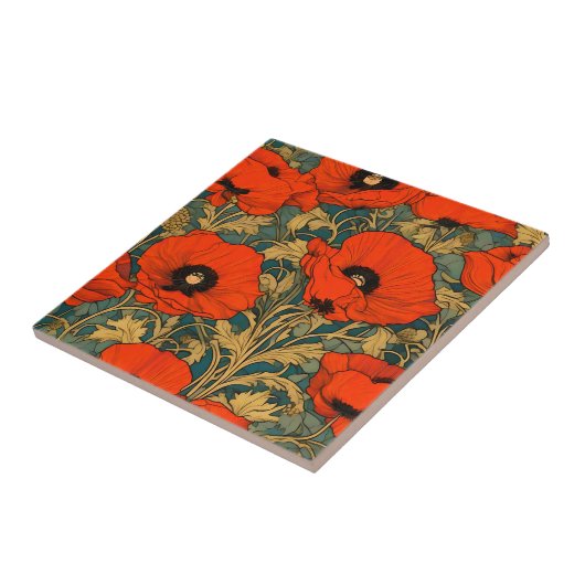 Red Poppies Art Nouveau Pattern Fliese (Seite)