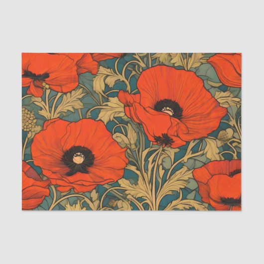Red Poppies Art Nouveau Pattern Seidenpapier (Vorderseite)